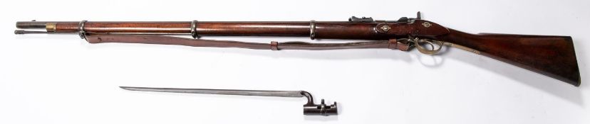 A .577" Volunteer Snider rifle, barrel 36½" secured by three Baddeley barrel bands, the breech