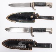 A post war German Scout knife, based on the Hitler Youth "Fartenmesser", the grip inset with the