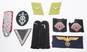 Third Reich insignia: silver shoulder strap for Major in the Artillery; pair of RAD black shoulder