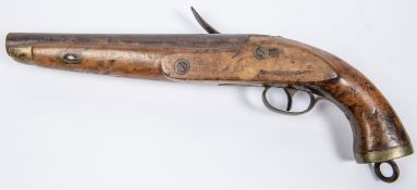 A Belgian made 14 bore Turkish flintlock cavalry holster pistol, 15" overall, barrel 9", rounded