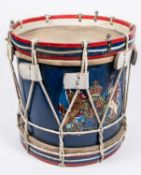A wooden bodied military side drum, painted with Royal coat of arms. GC £50-60