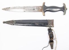 A Third Reich SS man's dagger, blade marked "Herder Solingen", sound condition but much staining and
