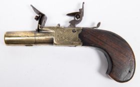 A 30 bore brass barrelled and brass framed flintlock boxlock pocket pistol, by H. Nock, London c