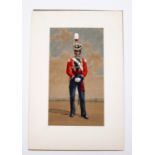 A watercolour painting of an officer in the 3rd Foot Guards, c 1820, 14½" x 10", signed W.A. Mann.