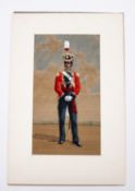 A watercolour painting of an officer in the 3rd Foot Guards, c 1820, 14½" x 10", signed W.A. Mann.