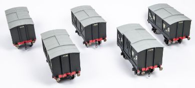 5x Gauge Three 2.5 inch gauge LNWR railway 4-wheel box vans in grey. In resin and white metal and