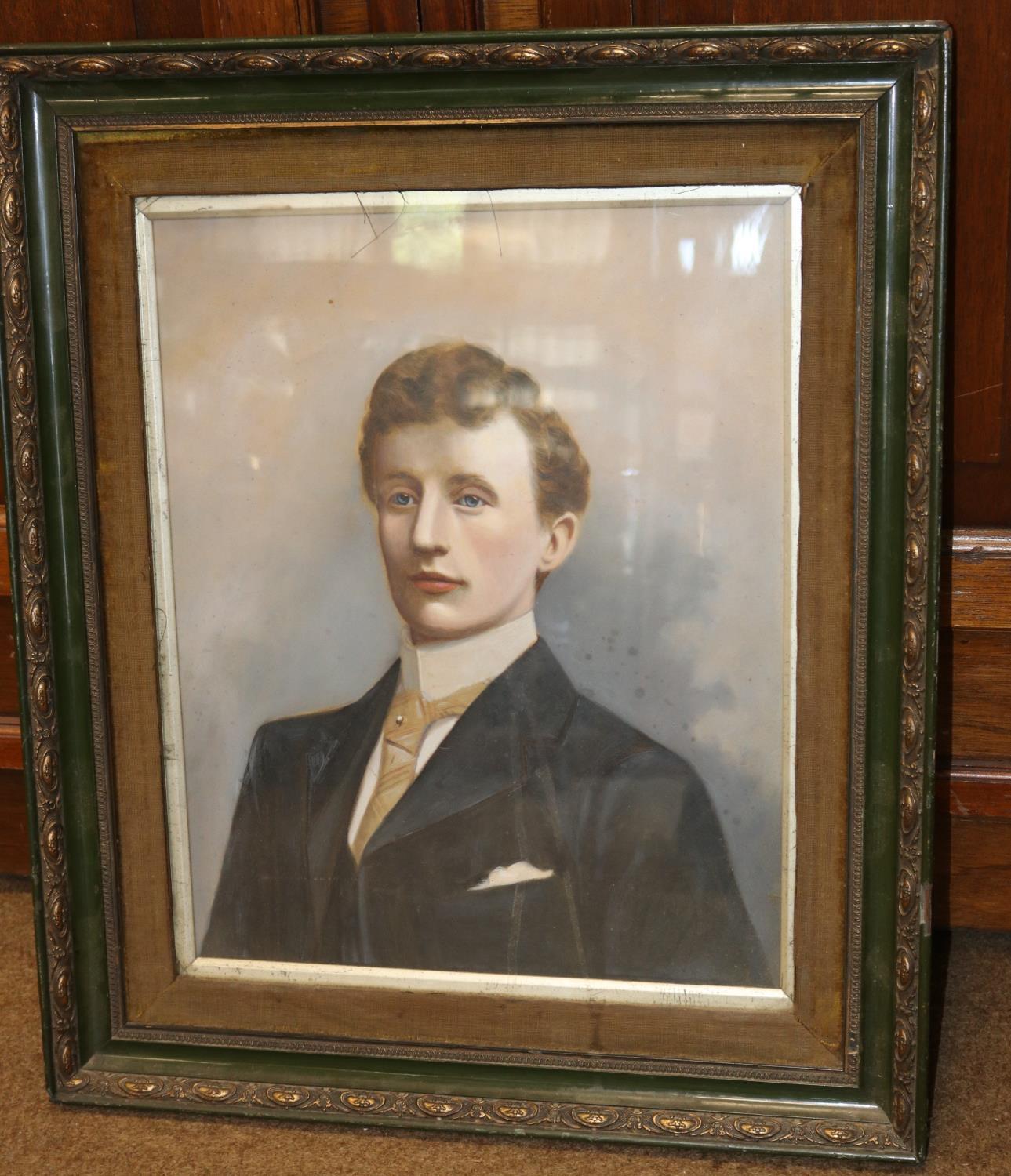 An early 20th century Edwardian gouache(?) on canvas painting of a young man. Unsigned portrait,
