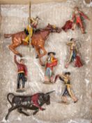 Unknown Maker, Spanish bull fighting with Matadors, The lot Consists of a Raging Bull, Matador on