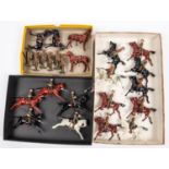 Britains Hollow cast Lead figures, Comprising of 9 British Army Mounted on 3 Black, 4 Brown And 2