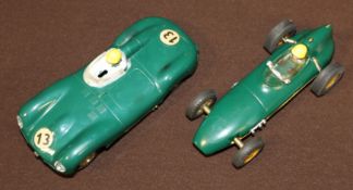 Scalextric vintage Jaguar "D" type in green with driver and racing number 13. Also includes a