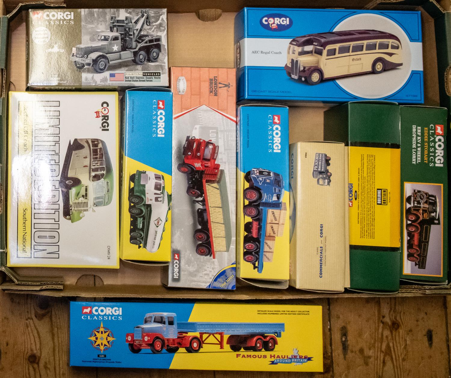 10 Corgi Classics. Including Scammell Highwayman with Dropside Trailer, P.Brown. Albion Chieftain