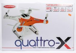 A Twister Quattro-X High Performance Quad Drone. A modern 4-prop drone with 'Custom Control