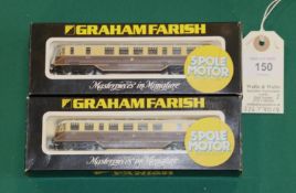 2 N Gauge Graham Farish Locomotives. Two GWR Diesel Railcars, both RN19. Both in Chocolate & Cream