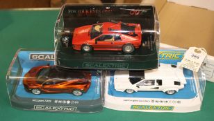 3x new issue Scalextric cars. A Lamborghini Countach. McLaren 720S and a Lotus Esprit Turbo, '007