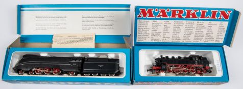 2x Marklin HO gauge 3-rail locomotives. A streamlined 4-6-2 tender loco (3094), 03 1051, in lined