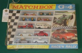 A Matchbox Series G-4 Race 'n Rally gift set. Comprising; Mercedes Benz Ambulance. 8e; Ford