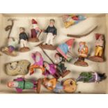 Unknown maker, Composition Gnomes on wooden bases, Including Farher Christmas in purple robes, And