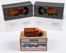 3 Scale Model Trucks. A white metal Promod Collectors Model Ford Thames bottle float, 'Cantrell &