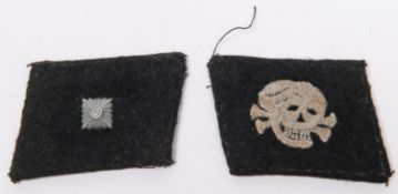 A pair of Third Reich Totenkopf SS OR's collar patches. VGC £300-350