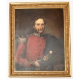 A well detailed oil on canvas half length portrait of an officer of the Royal South Lincolnshire