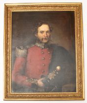 A well detailed oil on canvas half length portrait of an officer of the Royal South Lincolnshire