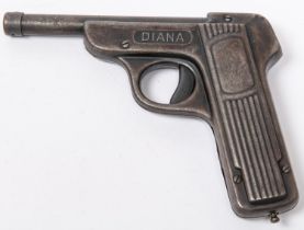 A pre war German .177" First Model tinplate Diana air pistol, with tip down barrel and air chamber