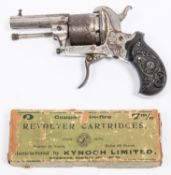 A Belgian 6 shot 7mm double action open frame pin fire revolver, 5" overall, octagonal barrel 2",