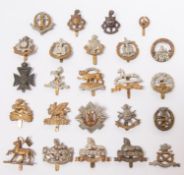 Twenty Four Infantry cap badges, including SWB with lugs, Royal Sussex Regt. WWI all brass (slightly