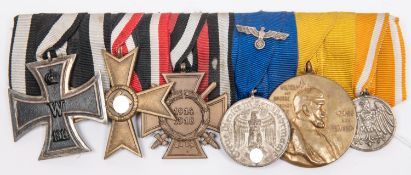 German WWI/WWII group of 6 medals: 1914 Iron Cross 2nd class, WWII War Merit cross 2nd class without
