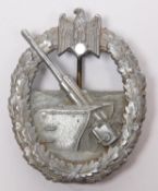 A Third Reich Coastal Artillery badge, grey metal, flat back with round pin. GC £50-60