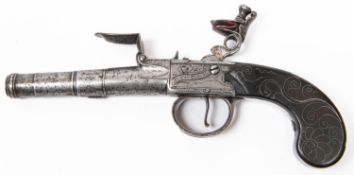 A 60 bore cannon barrelled flintlock boxlock pocket pistol by Barber, London c 1780, 7¾" overall,