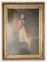 An 18th century oil on board full length portrait of an unidentified officer, 17½" x 26", in gilt