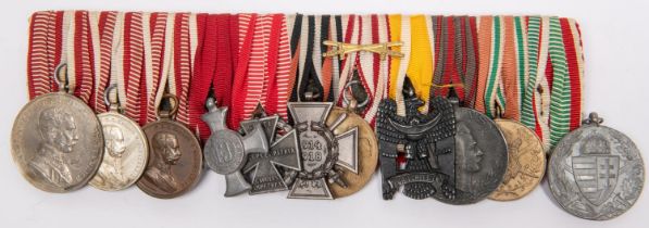 Austro Hungarian WWI group of eleven medals: Franz Joseph large and small silver Bravery medal,