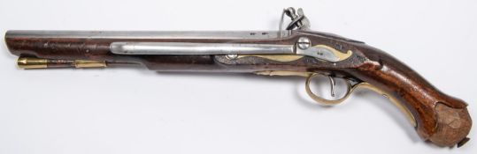 A .56" Tower Flintlock Long Sea Service pistol, barrel 12" with ordnance proofs, the lock marked