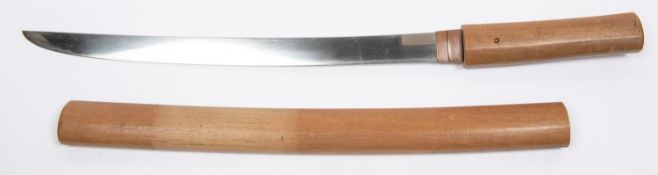 A Japanese Hira Zukuri wakizashi, blade 15½" (suguha hamon with burling masami hada), in shira saya.