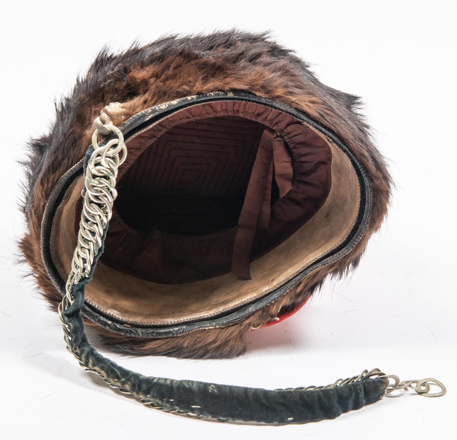 A good officer's sable busby of the West Somerset Yeomanry, c 1880, silver lace trimmed scarlet - Image 4 of 4