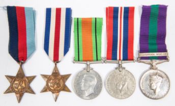 Five: 1939-45 star, F&G star, Defence, War, GSM 1918-62 1 clasp Palestine 1945-48 (Capt W J K