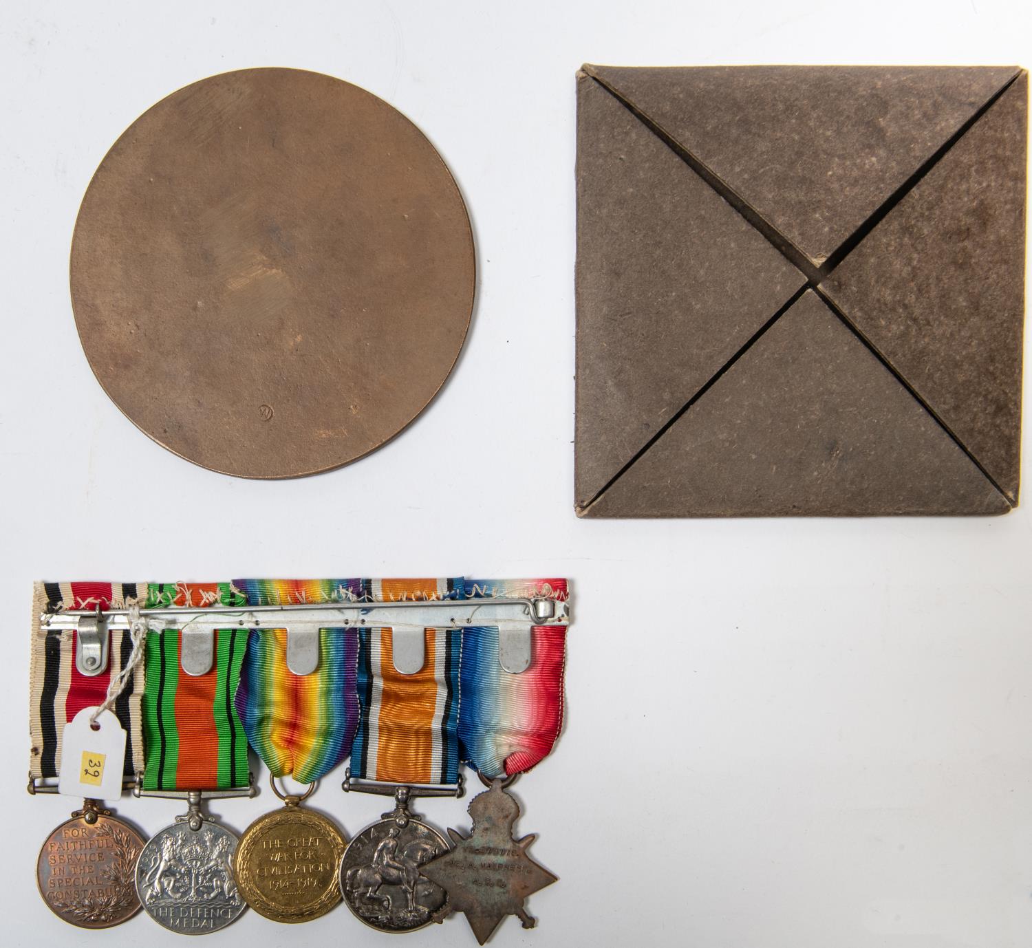 WWI Memorial plaque to Charles Scudamore, EF, in its hard card "envelope". Pte C Sudamore, M/ - Image 2 of 2
