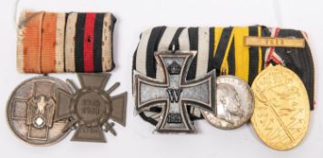 German WWI medal trio: 1914 Iron Cross 2nd class, Wilhelm II Military Merit medal, and