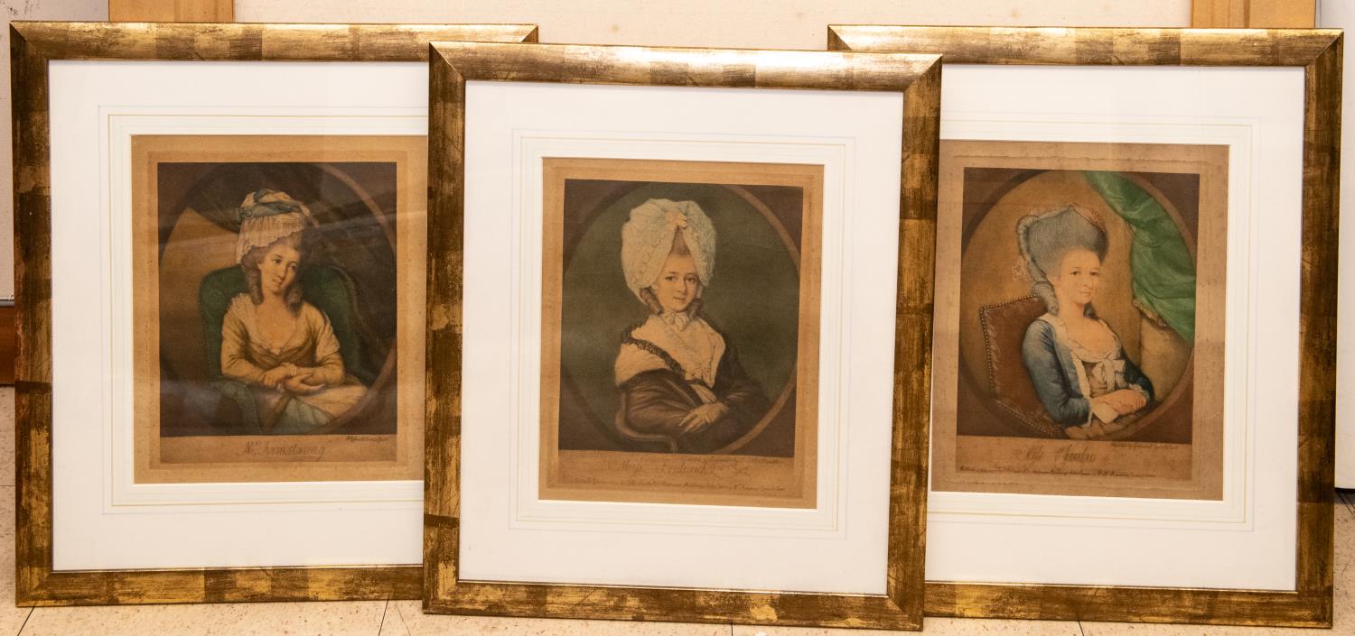 A set of 7 prints of Georgian ladies, 20" x 17" framed and glazed. GC £30-40