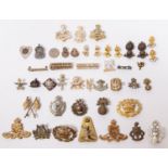 A small quantity of military cap and collar badges etc, cap badges include small size QVC Royal