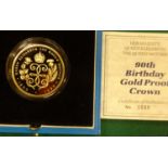 H.M. Queen Elizabeth, the Queen Mother Gold proof crown commemorating Her Majesty's 90th Birthday