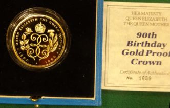 H.M. Queen Elizabeth, the Queen Mother Gold proof crown commemorating Her Majesty's 90th Birthday