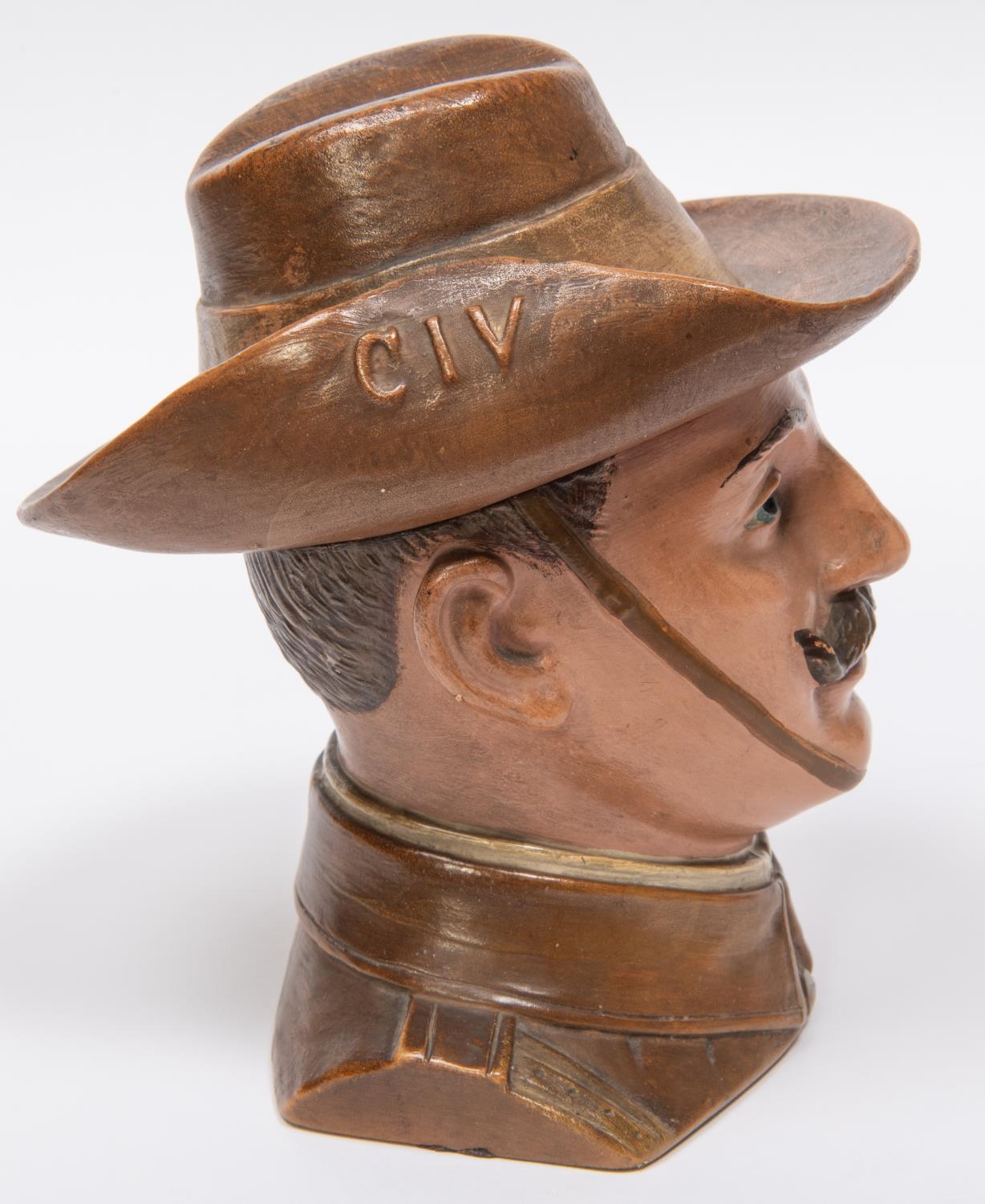 A painted earthenware tobacco jar, in the form of the head and shoulders of a Boer War period City - Image 3 of 5