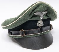 A good quality copy of a Waffen SS mans uniform, comprising: field cap, tunic with Das Reich