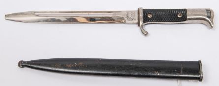 A Third Reich parade bayonet, blade 7" etched "Fur Erinnerung An Meine Dienstzeit" and an aeroplane,