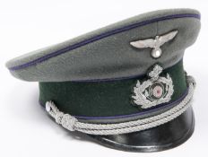 A Third Reich Army Chaplain's peaked SD cap, with alloy embroidered insignia, lining marked "