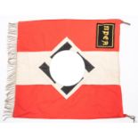 A scarce NPEA trumpet banner, 17" x 17", with applique swastika panel and "NPEA" panel in corner;