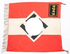 A scarce NPEA trumpet banner, 17" x 17", with applique swastika panel and "NPEA" panel in corner;