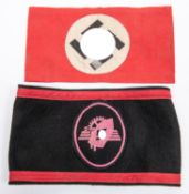 A Third Reich NSDAP armband, with applique swastika panel alloy number 4 and pip affixed; also an